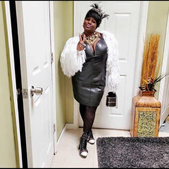 Faux leather midi dress black 3x - Picture 2 of 2